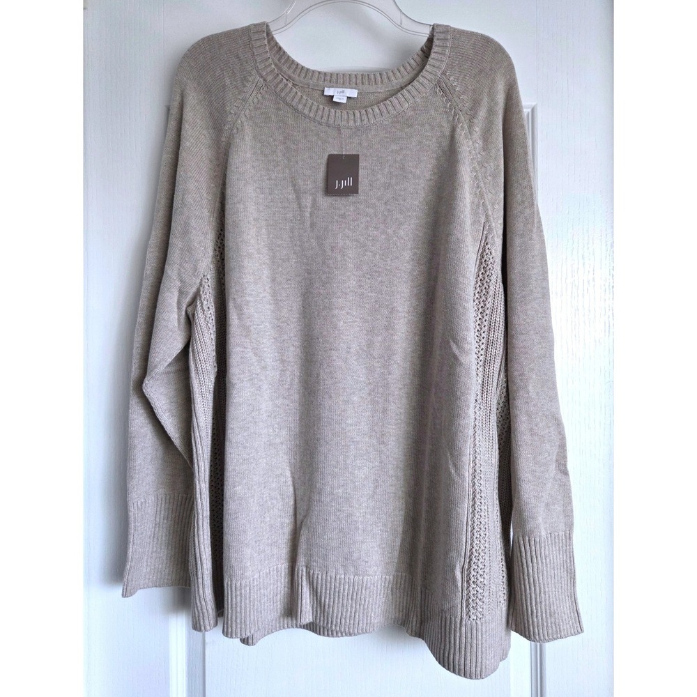 J. Jill Womens Flax Heather Pointelle Side Knit Sweater 304581 2X NEW